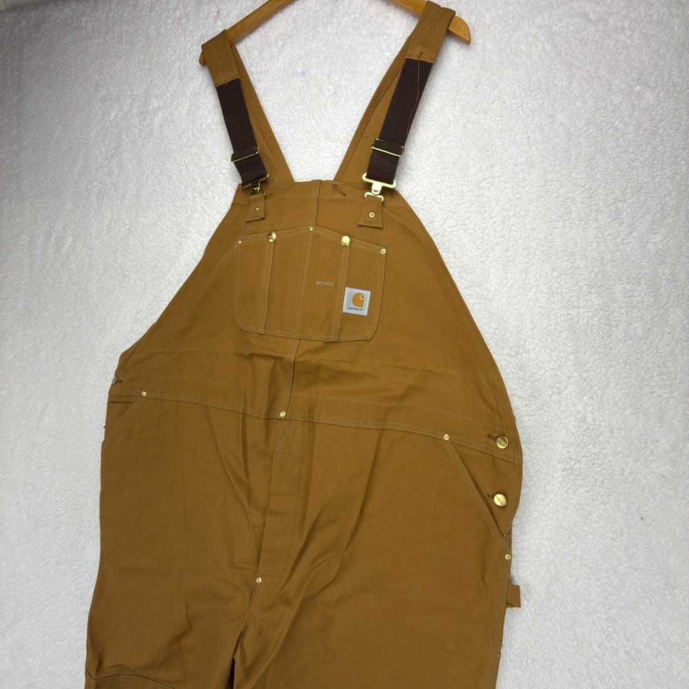 Carhartt Duck Bib Canvas Overalls Mens 56x32 R01 BRN Brown Workwear NWT NOS - Picture 3 of 13